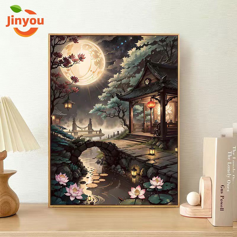 JINYOU【30*40/40*50 ซม.】ระบายสีตามตัวเลข/ภาพวาดสีน้ำมันที่วาดด้วยมือ/ภาพวาดตกแต่งห้องนั่งเล่น/ภาพระบายสีตามตัวเลข