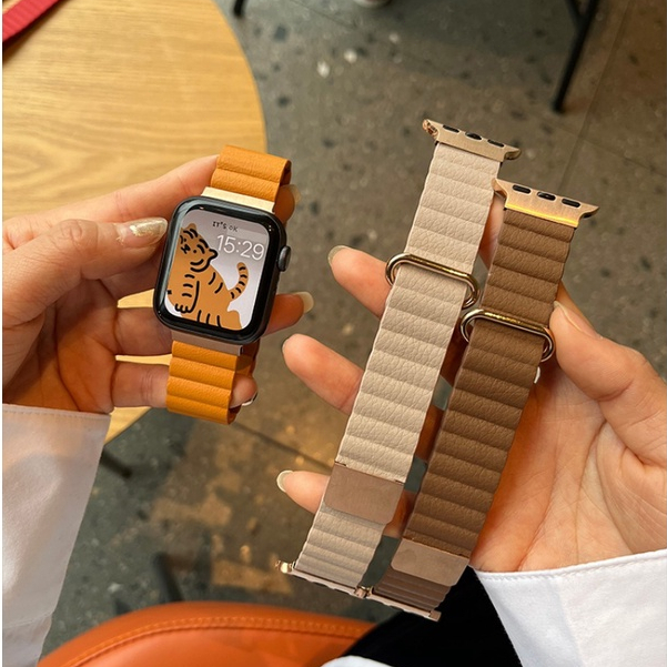 สายนาฬิกาข้อมือหนัง แม่เหล็ก สําหรับ ap ple watch 789 iwatch se watch 44 มม. Apple 6 5 4 generation iwatch 3 2 1
