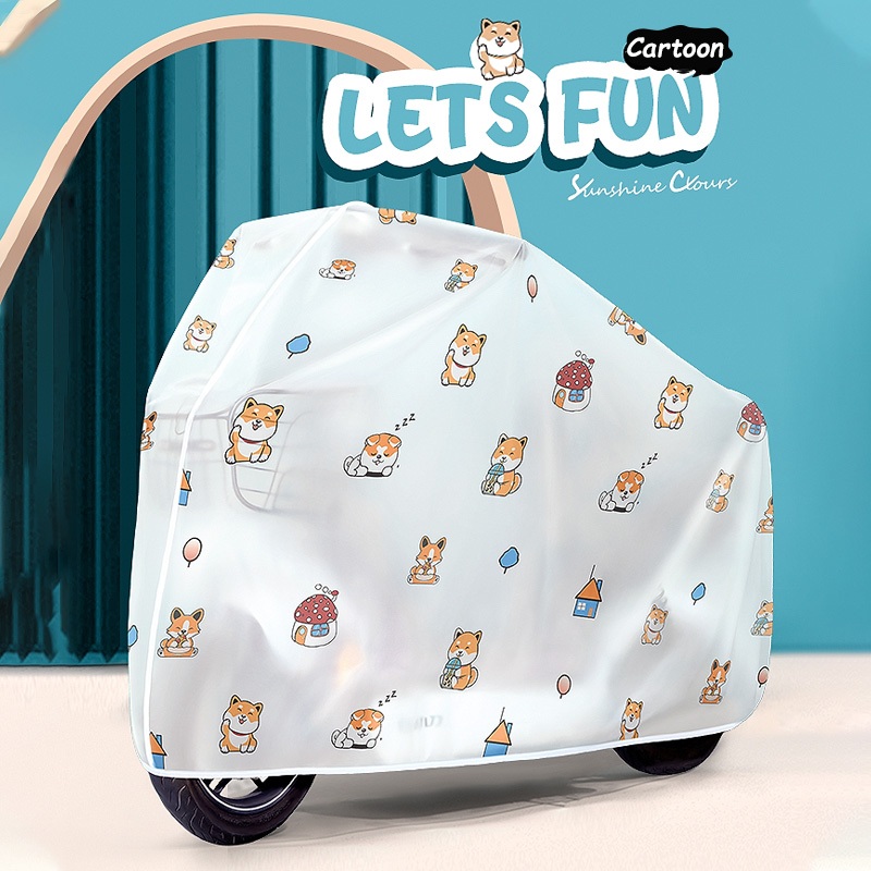 INSMART ผ้าคลุมรถมอไซ การ์ตูนผ้าคลุมรถมอเตอร์ ไซค์ ผ้าคลุมรถจักรยาน กันน้ำ กันแดด ไซต์แบบบางเน้นพกพาง่าย