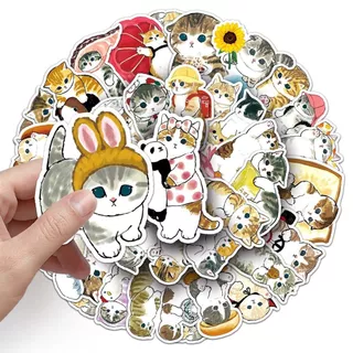 50 ชิ้นแมวตลกน่ารักการ์ตูน Graffiti สติกเกอร์กันน้ําสําหรับ DIY โทรศัพท์/แล็ปท็อป/กีตาร์/รถ/หมวกกันน็อกตกแต่ง Decal