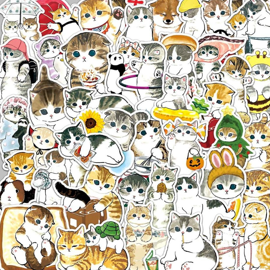 ตลกแมวน่ารักการ์ตูน Graffiti สติกเกอร์กันน้ําสําหรับ DIY โทรศัพท์แล็ปท็อปกีตาร์จักรยานหมวกกันน็อครถตกแต่ง Decal