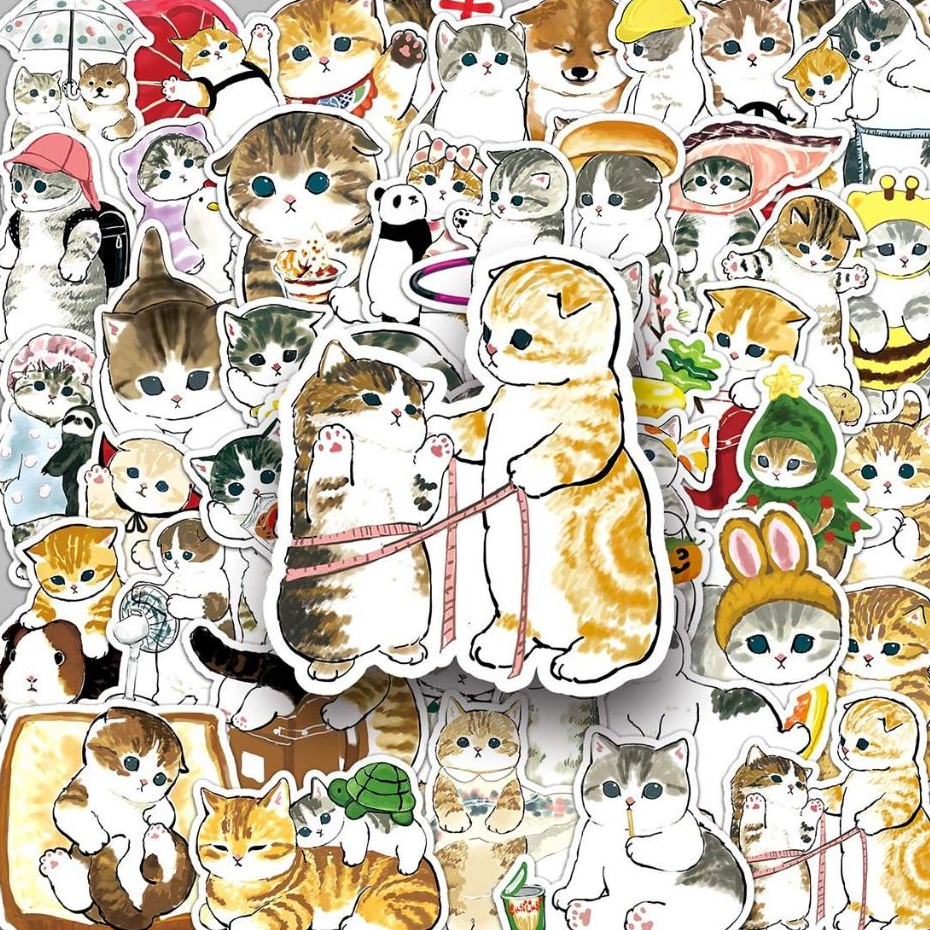 50 ชิ้นแมวตลกน่ารักการ์ตูน Graffiti สติกเกอร์กันน้ําสําหรับ DIY โทรศัพท์/แล็ปท็อป/กีตาร์/รถ/หมวกกันน็อกตกแต่ง Decal