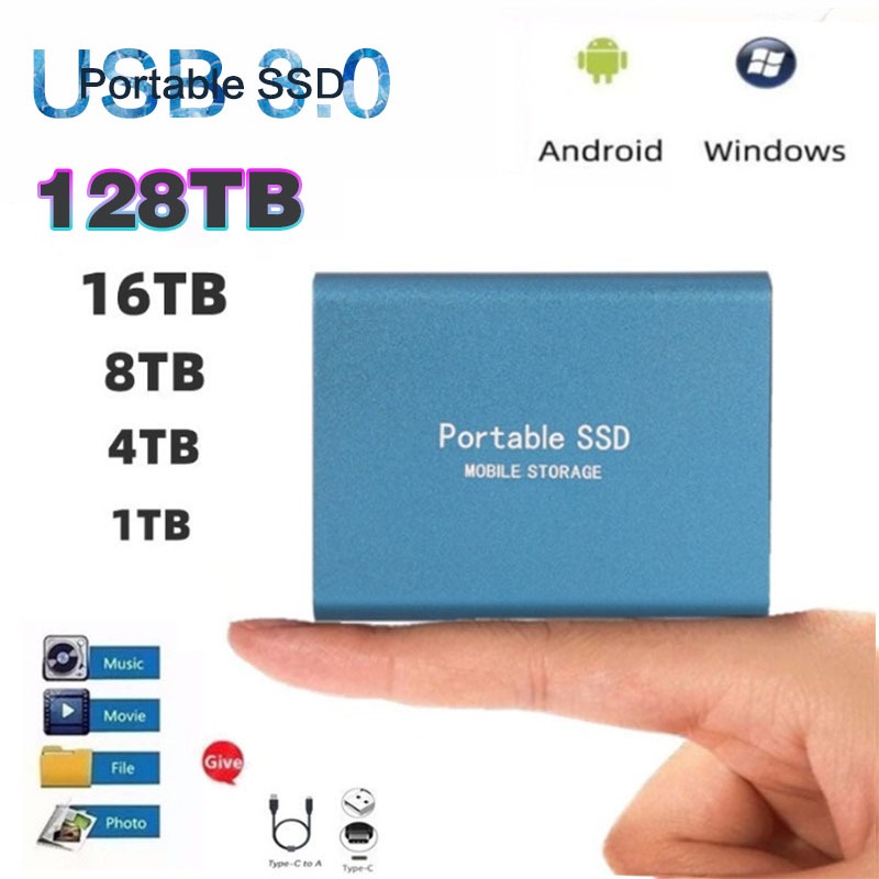 External HDD 128TB/60TB  ฮาร์ดไดรฟ์ภายนอก 30TB/16TB  ฮาร์ดดิสก์มือถือ  8TB/4TB Type-c USB 3.0 ความเร