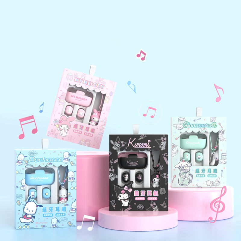 【พร้อมจี้ Sanrio】sanrio JS-0102 หูฟังบลูทูธไร้สาย 5.1 ลายการ์ตูน Kuromi Cinnamoroll My Melody Pochacco น่ารักมาก คุณภาพเสียง HiFi อายุการใช้งานยาว ของขวัญ