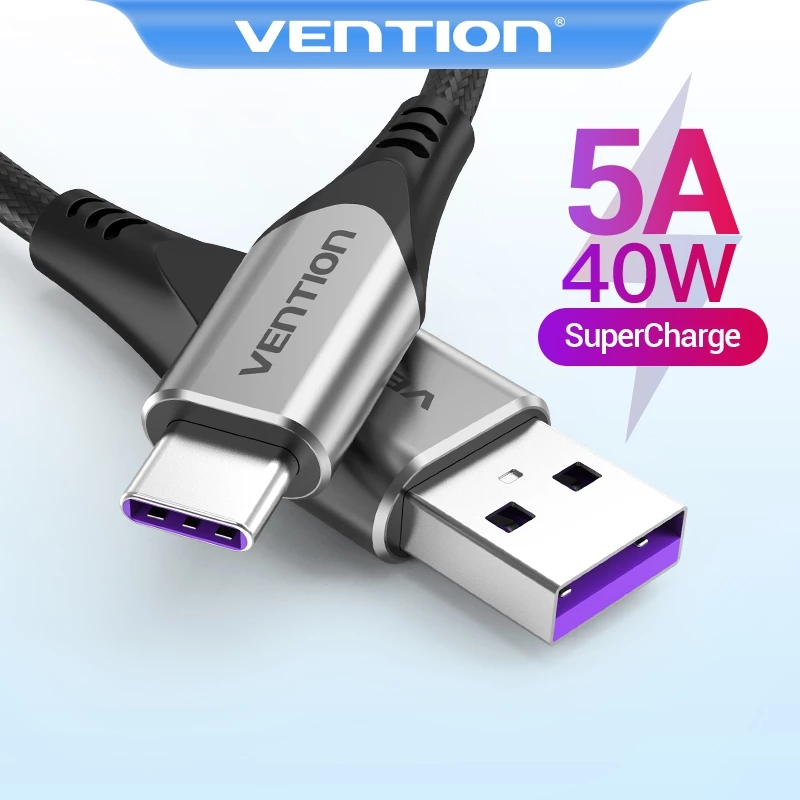 Vention สายชาร์จ 5A USB C ชาร์จเร็ว สายเคเบิลชาร์จ ไนลอน สําหรับโทรศัพท์มือถือ