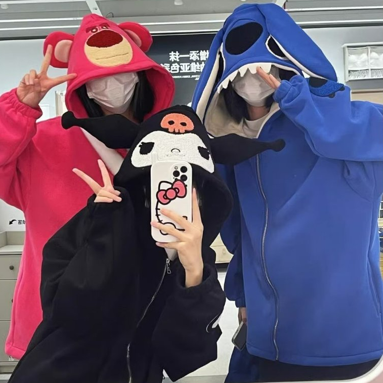 เสื้อกันหนาวแขนยาว มีฮู้ด แต่งซิป ลายการ์ตูนอะนิเมะ Coolommy Stitch แฟชั่นสตรีท สไตล์อเมริกัน