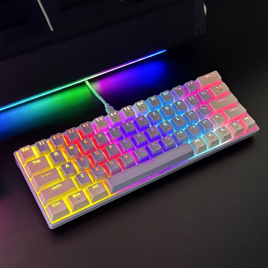 ZIFRIEND T62 คีย์บอร์ดแบบกลไก 63-Key Hotswap Rainbow Backlit Wire Gaming คีย์บอร์ดสำนักงาน