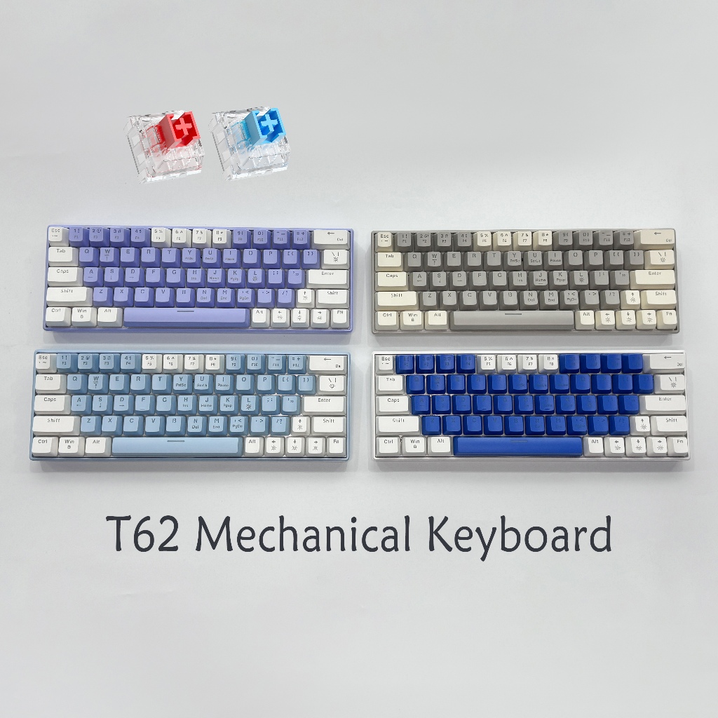 ZIFRIEND T62 คีย์บอร์ดแบบกลไก 63-Key Hotswap Rainbow Backlit Wire Gaming คีย์บอร์ดสำนักงาน