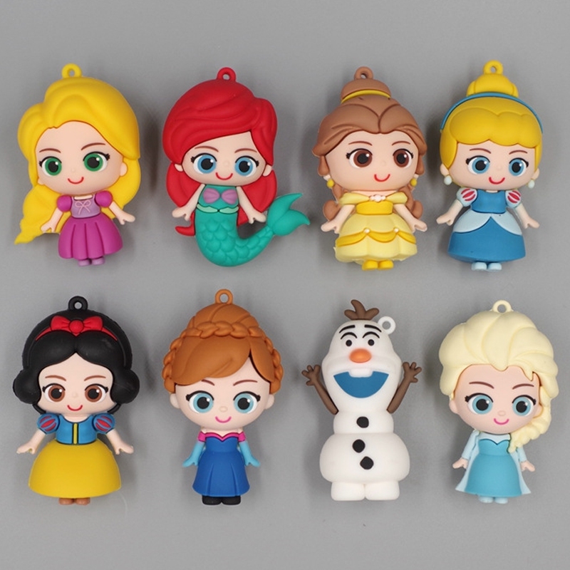 1 ชิ้นอะนิเมะการ์ตูนแช่แข็ง Elsa Anna Snow White Little Mermaid Ariel Rapunzel Olaf Cinderella รุ่น Q PVC ไวนิล Action Figures ตุ๊กตาของเล่น