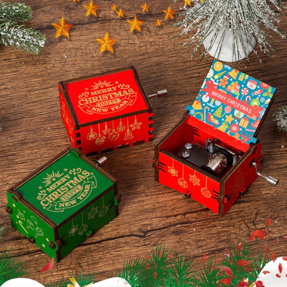NEW YEAR Christmas กล่องดนตรีไม้แกะสลัก ของขวัญคริสต์มาส สําหรับปีใหม่