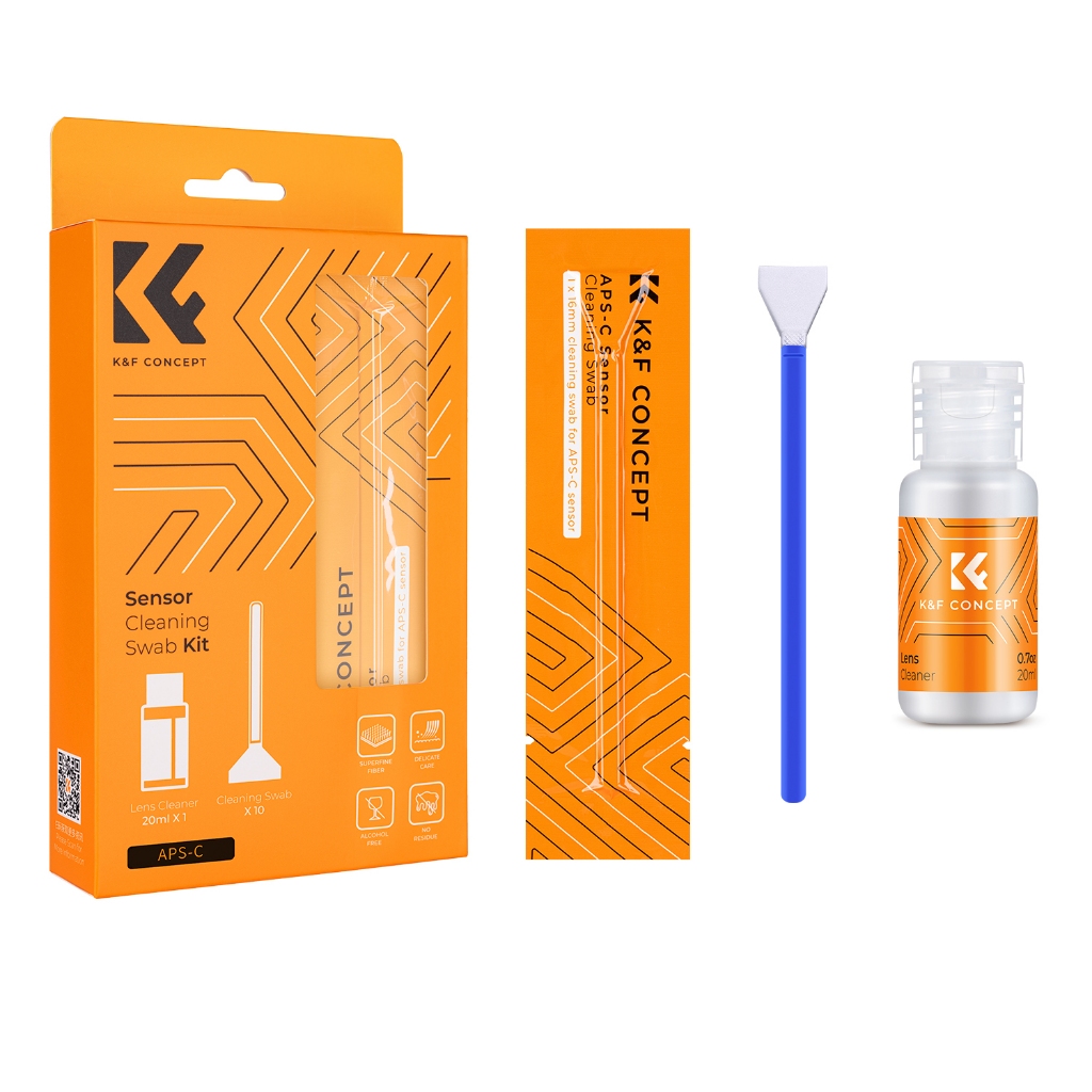 K&F Concept 16 มม. APS-C/24 มม. ชุดทําความสะอาดฟูลเฟรม 10 ชิ้น แท่งทําความสะอาด 20 มล. น้ํายาทําความ