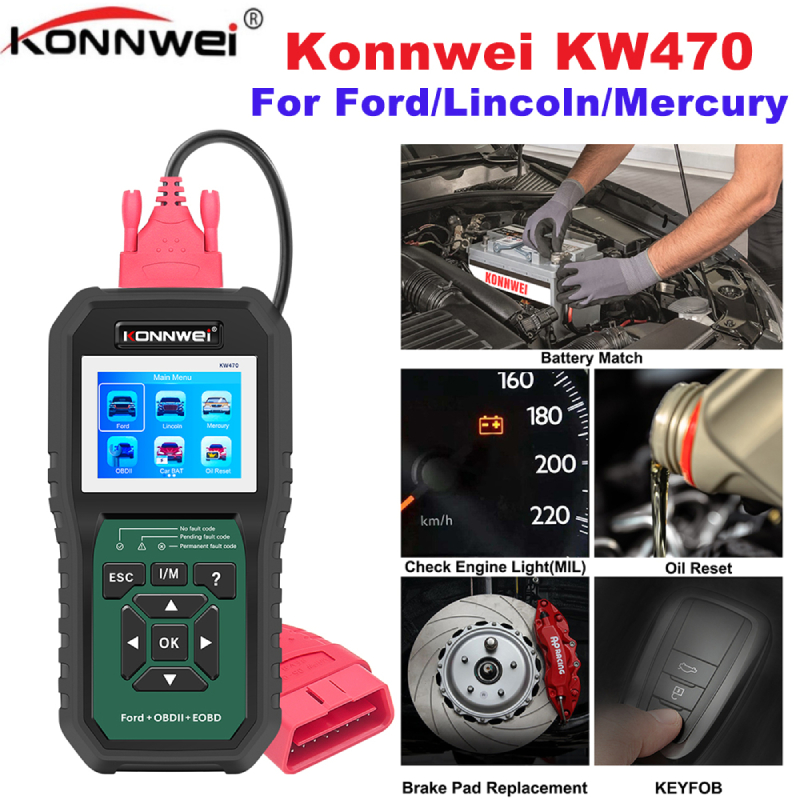 Konnwei KW470 OBDII เครื่องสแกนเนอร์อ่านโค้ด แบบเต็ม ชาร์จแบต สําหรับ ford ford 1996 OBD2