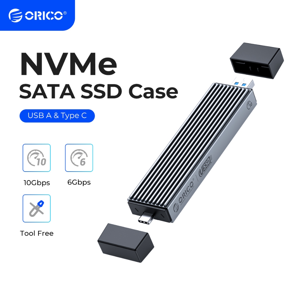 Orico 2 in 1 USB A Type-C Dual Interface USB C USB 3.1 Gen 2 10Gbps M.2 SSD Case รองรับ M2 NVMe M Ke
