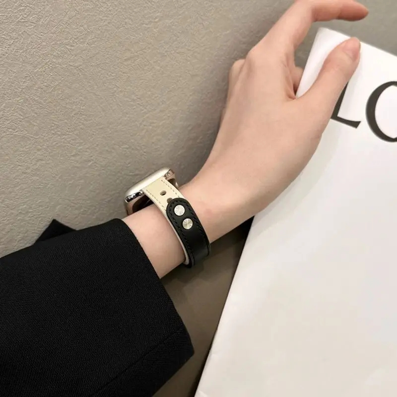 สายนาฬิกาข้อมือ สายหนังวัวแท้ แบบบาง หรูหรา สําหรับ Aple Watch Band Ultra 9 8 49 มม. 41 มม. 40 มม. 42 มม. 44 มม. 45 มม. iwatch 7 6 5 4 se - รูปที่ 6