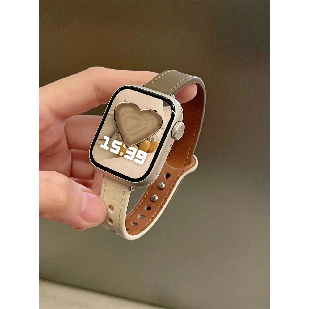 สายนาฬิกาข้อมือ สายหนังวัวแท้ แบบบาง หรูหรา สําหรับ Aple Watch Band Ultra 9 8 49 มม. 41 มม. 40 มม. 42 มม. 44 มม. 45 มม. iwatch 7 6 5 4 se - รูปที่ 3