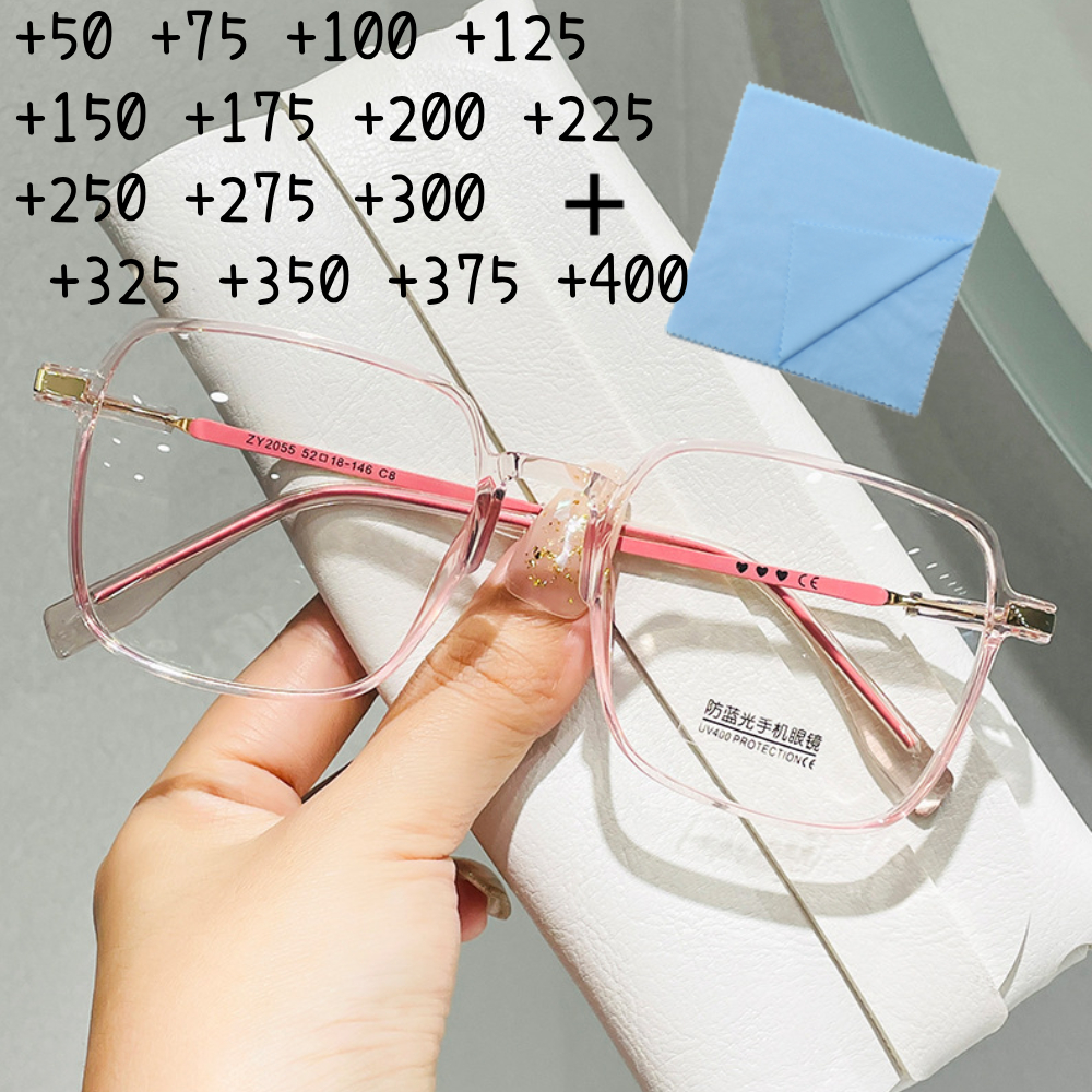 แว่นสายตายาวกรองแสงสีฟ้า แว่นกรอบสีชมพู แว่นกรอบดำ+50 +75 +125 +150 +175 +200 +225 +250 +275 +300 +325 +350 +375 +400 กรอบแว่นใส  แว่นสายตายาว แว่นอ่านหนังสือ