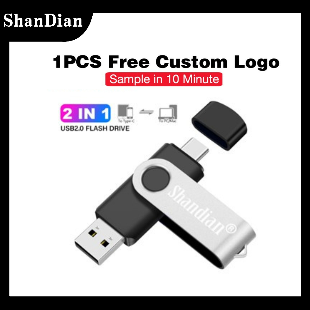 SHANDIAN 1 ชิ้นฟรีโลโก้ลูกค้า USB 2.0 แฟลชไดรฟ์ 128GB TYPE-C Memory Stick 64GB USB Stick หมุนได้ 32GB ของขวัญวันฮาโลวีนดิสก์ U 16GB ไดรฟ์ปากกาพลาสติก 8GB Pendrive สองในหนึ่งเดียว 4GB