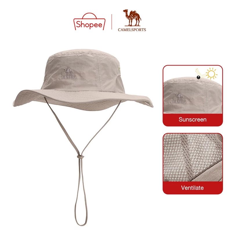 CAMEL SPORTS หมวกชาวประมง ขนาดใหญ่ เส้นรอบวง กลางแจ้ง หมวกเดินป่า ตั้งแคมป์ กันแดด หญิง ฤดูร้อน ริมทะเล ม่านบังแดด
