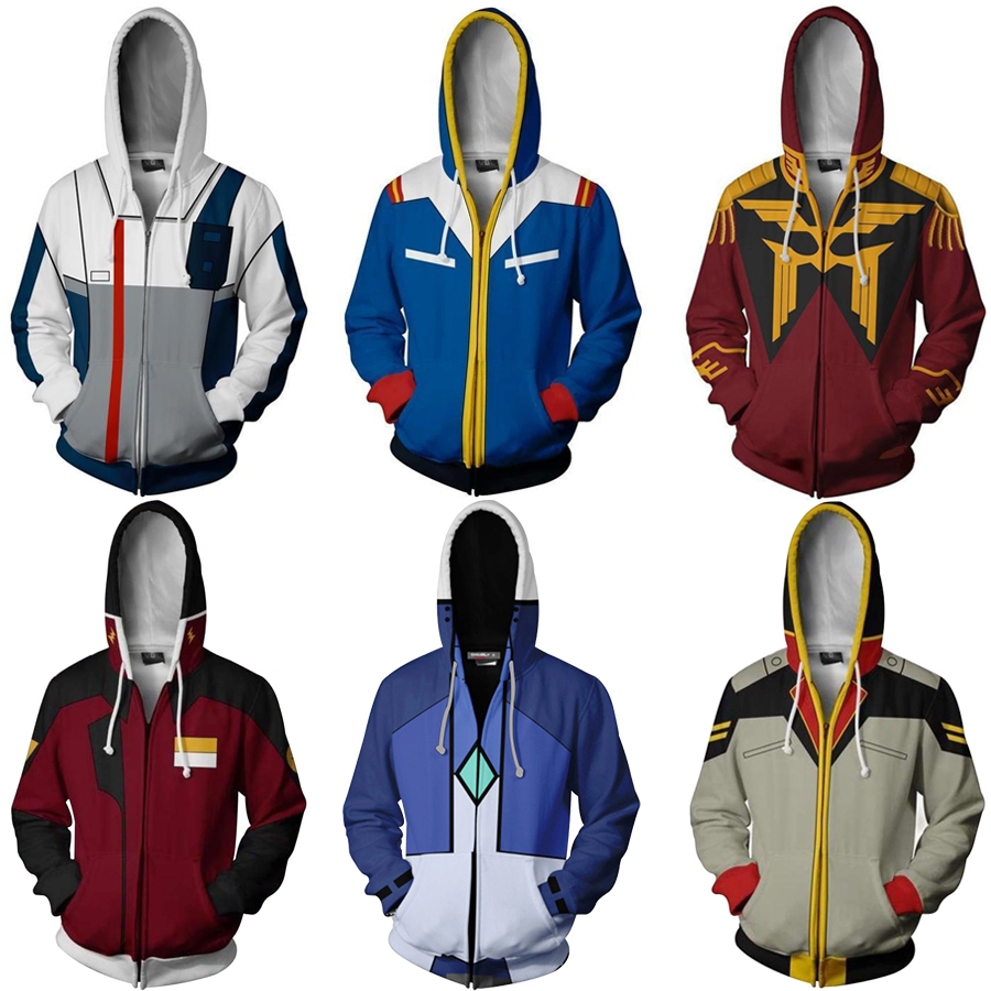 Gundam Hoodie Mobile Suit Jacket Mens Zip Up เสื้อกันหนาวคอสเพลย์ Amuro Ray Char Aznable Bright Noa 