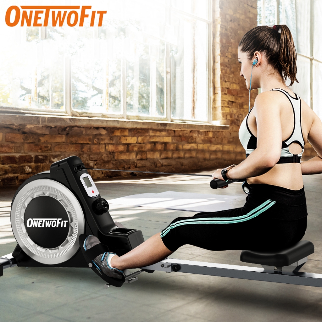 OneTwoFit Air Rowing Machine เครื่องออกกำลังกาย เครื่องกรรเชียงบกแบบแม่เหล็ก ปรับแรงต้านได้ 16 ระดับ พร้อมจอแสดงผล LED
