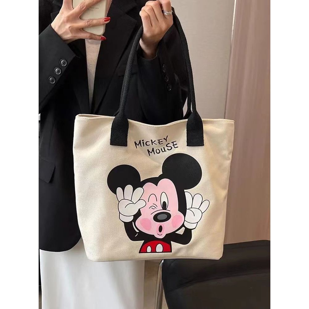 [เตรียมส่ง] กระเป๋าสะพายไหล่ ผ้าแคนวาส พิมพ์ลายการ์ตูน ขนาดใหญ่ สีพื้น สําหรับนักเรียน และเด็กผู้หญิง