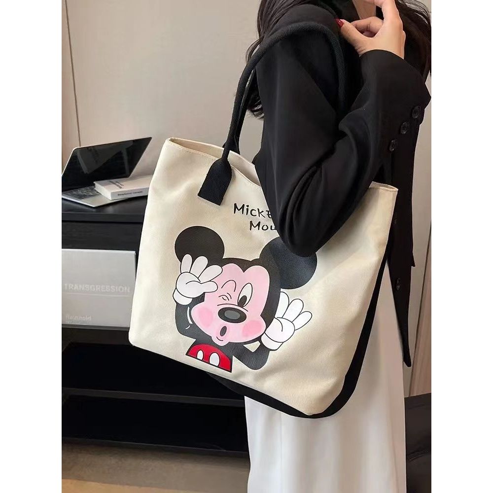 [เตรียมส่ง] กระเป๋าสะพายไหล่ ผ้าแคนวาส พิมพ์ลายการ์ตูน ขนาดใหญ่ สีพื้น สําหรับนักเรียน และเด็กผู้หญิง