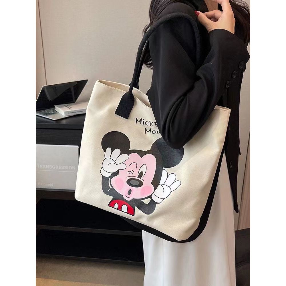 [เตรียมส่ง] กระเป๋าสะพายไหล่ ผ้าแคนวาส พิมพ์ลายการ์ตูน ขนาดใหญ่ สีพื้น สําหรับนักเรียน และเด็กผู้หญิง