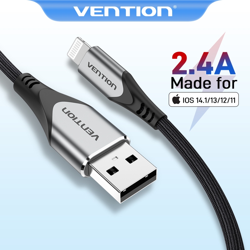 Vention สายชาร์จ USB สายข้อมูล 2.4A สายชาร์จข้อมูลแบบเร็ว สำหรับIPHONE IPAD IPOD