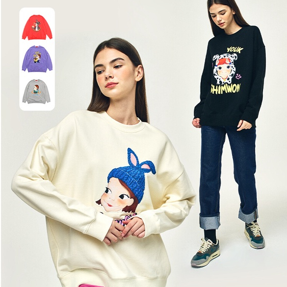 Youk SHIM WON/Lu Xinyuan เสื้อกันหนาวลําลอง คอกลม ผ้าฝ้ายแท้ ทรงหลวม แฟชั่นฤดูใบไม้ผลิ และฤดูใบไม้ร่วง สําหรับสตรี