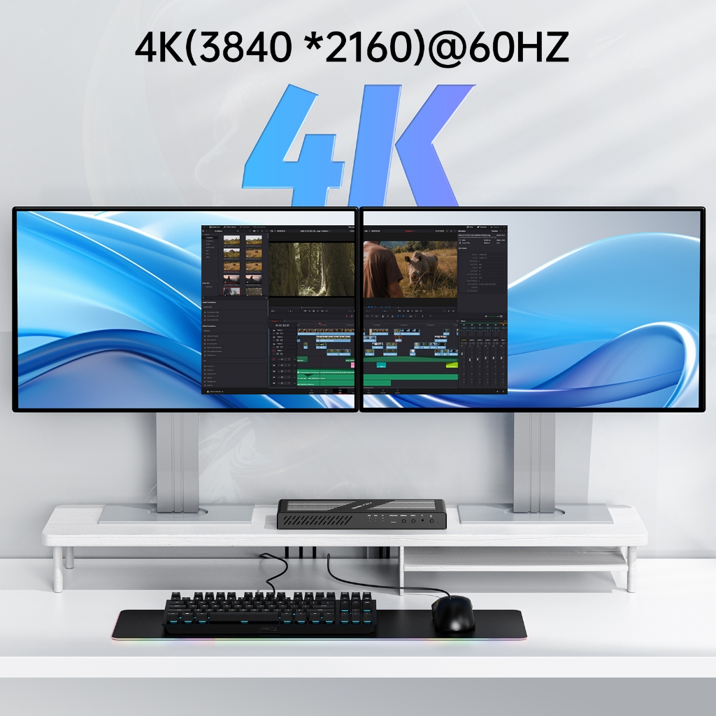 Acasis สวิตช์ USB HDMI KVM เข้า 2 ออก 4 4K@60Hz สวิตช์ KVM 1 มอนิเตอร์ EDID Eemulator HDMI Switcher USB 2.0 L R Audio Hotkey Switch พร้อมรีโมตคอนโทรล และสายเคเบิลทั้งหมด 4 ชิ้น