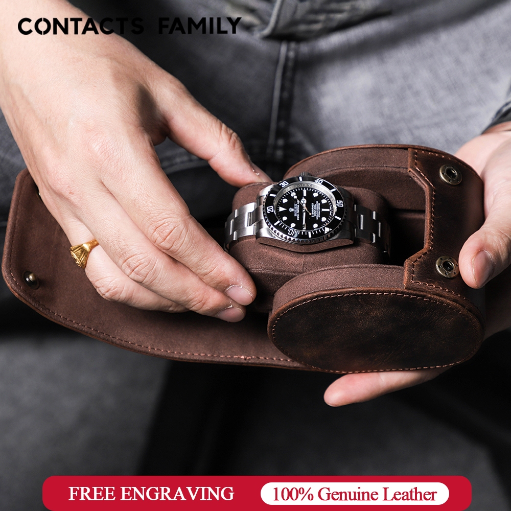 CONTACTS FAMILY  กล่องเคสหนังวัวแท้ หรูหรา สําหรับใส่จัดเก็บเครื่องประดับ นาฬิกาข้อมือ เหมาะกับการพกพาเดินทาง