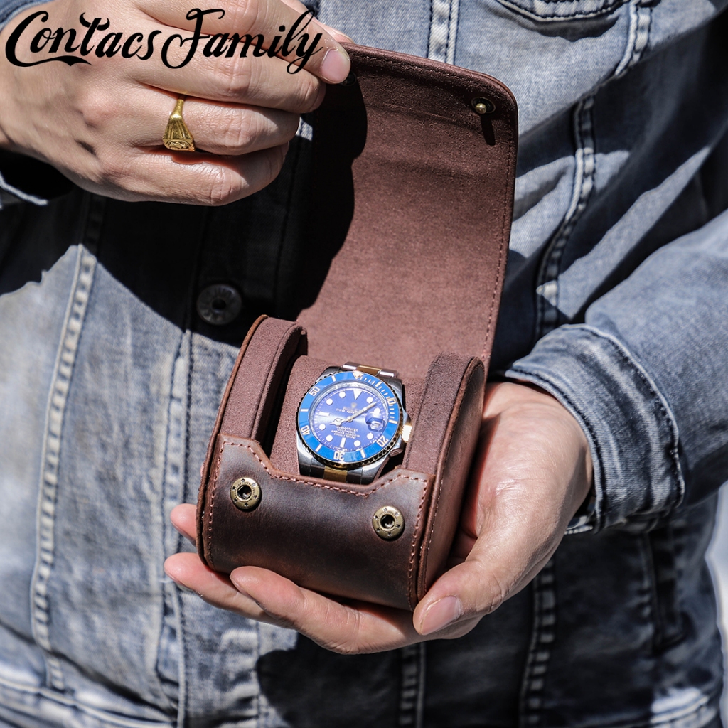 CONTACTS FAMILY  กล่องเคสหนังวัวแท้ หรูหรา สําหรับใส่จัดเก็บเครื่องประดับ นาฬิกาข้อมือ เหมาะกับการพกพาเดินทาง