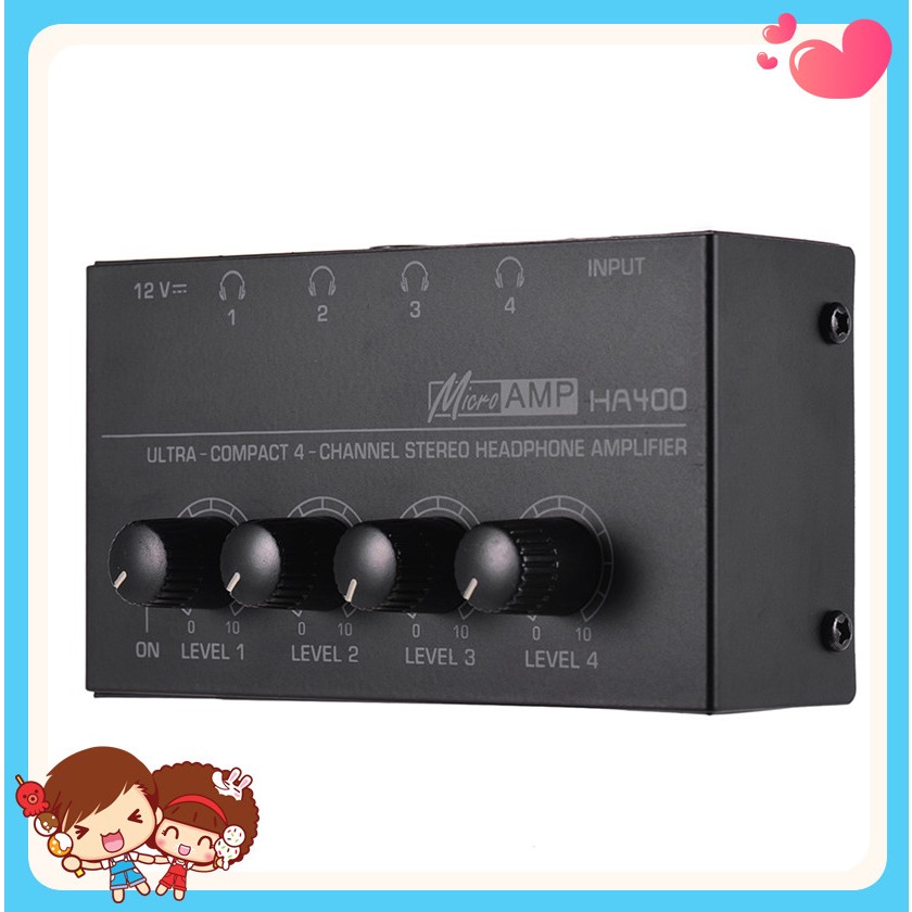 Ha400 เครื่องขยายเสียงสเตอริโอหูฟัง 4 ช่องทาง ขนาดเล็ก กะทัดรัด พร้อมอะแดปเตอร์พาวเวอร์