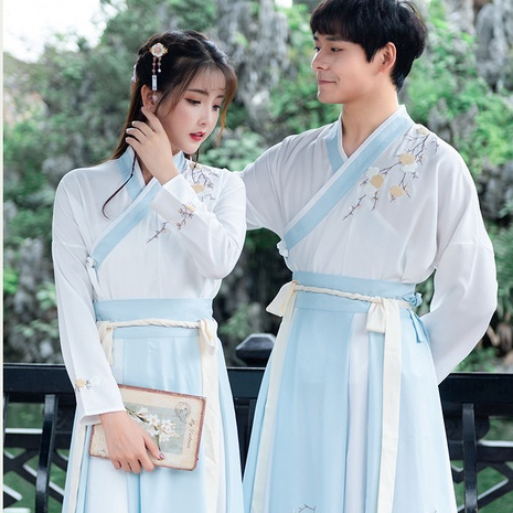 Hanfu ชุดเครื่องแต่งกาย กระโปรงยาว ปักลาย สไตล์จีนโบราณ สองชิ้น สําหรับผู้หญิง และผู้ชาย