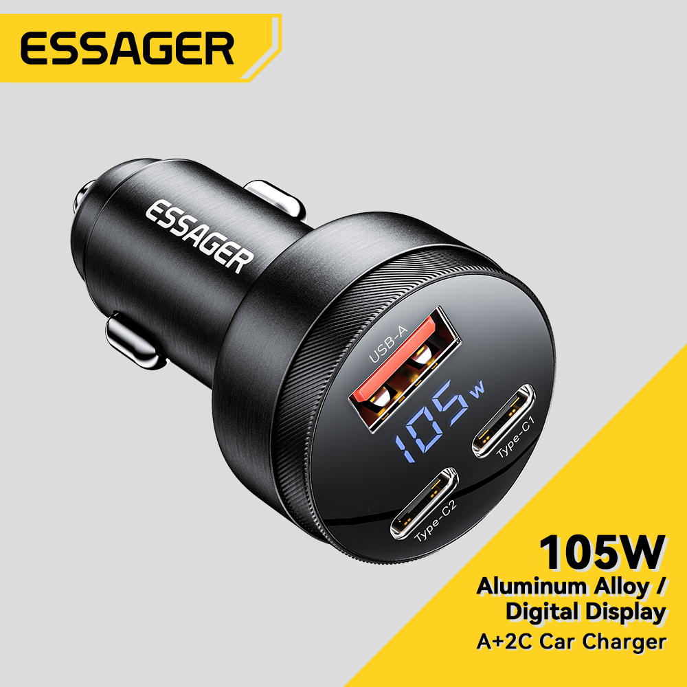 Essager 105W 2C + USB อลูมิเนียมอัลลอยด์ จอแสดงผลดิจิทัล ที่ชาร์จในรถ
