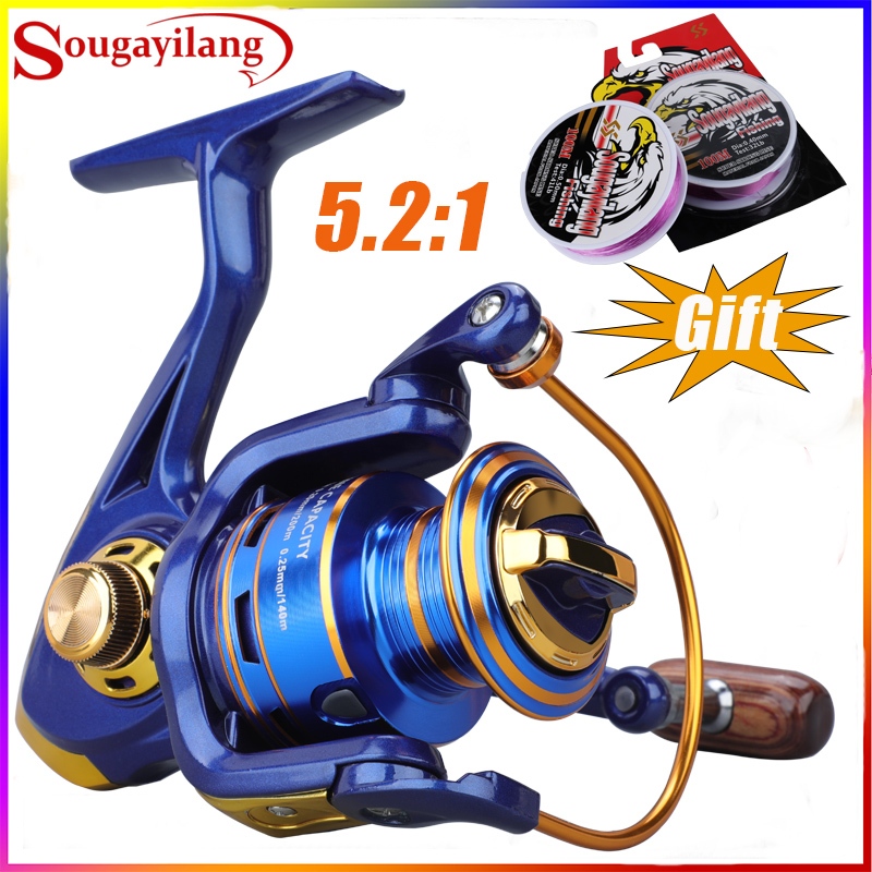 [ฟรีของขวัญ] Sougayilang รอกตกปลา 12BB อัตราทดเกียร์ 5.2:1 ความเร็วสูง หมุนได้ พร้อมสายเบ็ด อลูมิเนียม และรอกตกปลา
