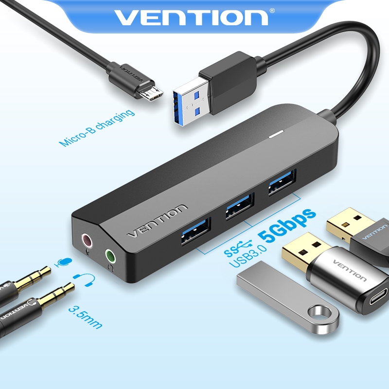 Vention ฮับ USB 3.5 มม.ไมโครโฟนหญิง extender multi USB พอร์ต HUB 3 พอร์ต USB HUB