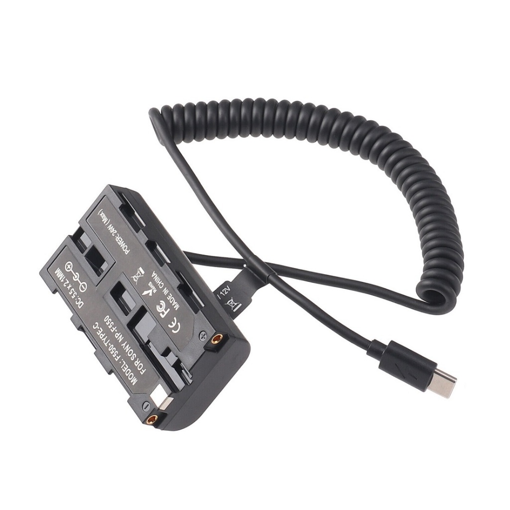 USB-C ถึง NP-F550 Dummy แบตเตอรี่อะแดปเตอร์สําหรับ Sony NP-F970/F750/F750 Monitor วิดีโอไฟ LED กล้อง