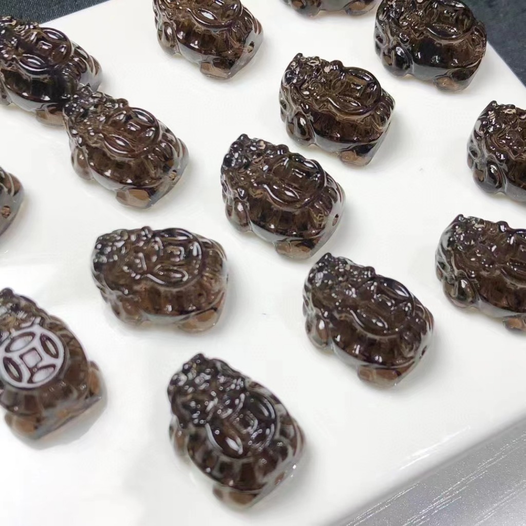 น้ําแข็งธรรมชาติ Obsidian เงินเต่ามังกรเต่าประมาณ 19 มม.เครื่องประดับน่ารัก diy Lucky อุปกรณ์เสริม Simple All-Match ของขวัญ