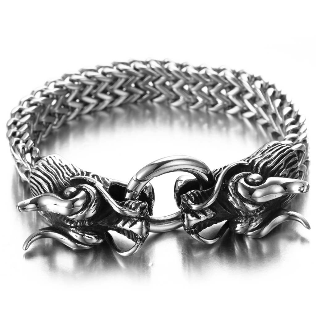 เครื่องประดับ สร้อยข้อมือสแตนเลส แบบถัก แฮนด์เมด ลายหัวมังกร ขนาดใหญ่ สําหรับผู้ชาย