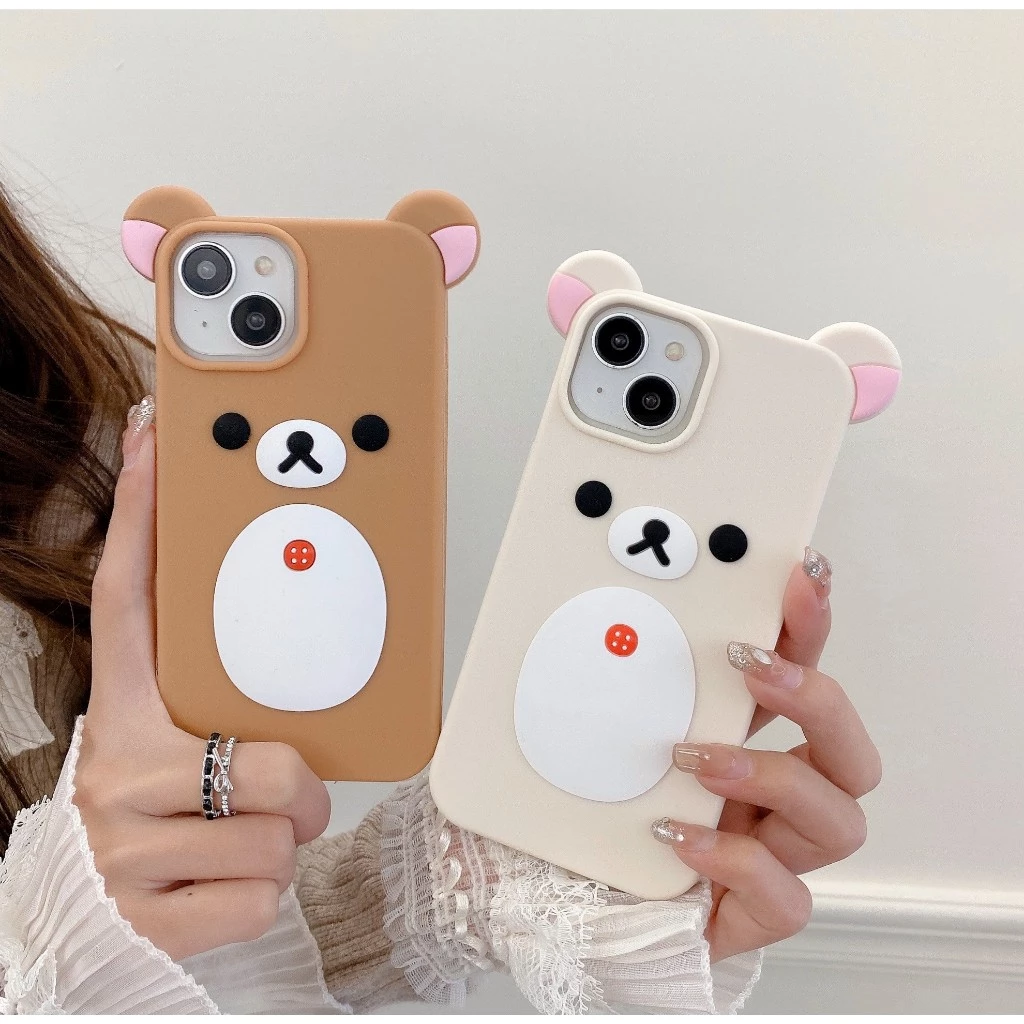 สําหรับ Iphone 11 12 13 14 15 16 17 Pro max plus 3D ครอกหมีซิลิโคนอ่อนนุ่มเคสโทรศัพท์