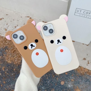 สําหรับ Iphone 11 12 13 14 15 16 17 Pro max plus 3D ครอกหมีซิลิโคนอ่อนนุ่มเคสโทรศัพท์