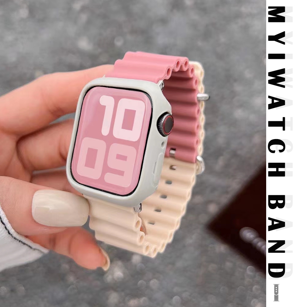 3 ชิ้น Dual สี marine สายซิลิโคนนุ่ม สําหรับ iWatch Series 11/10/9/8/Ultra/7/6/SE/5/4/3/2 ขนาด 38-46 มม. ปกอ่อน
