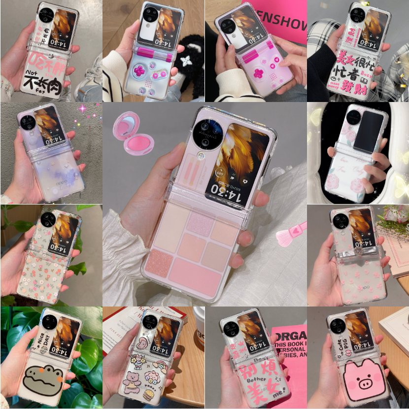 Oppo Find N3 พลิก OPPO Find N2 พลิกพับหน้าจอ ป้องกันการตก เคสป้องกัน ที่เรียบง่าย ทาสีอายแชโดว์ พาเลท รูปแบบ พร้อมบานพับ PC เคสแข็ง ชุดสามชิ้น