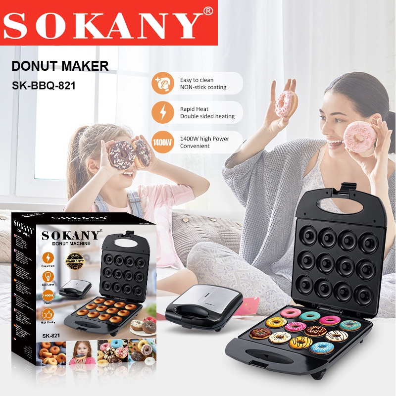 พร้อมส่ง SOKANY 6/12/16หลุม 1400W เครื่องทําโดนัทจิ๋ว เครื่องทําโดนัท เตาโดนัท รับประกัน 1 ปี