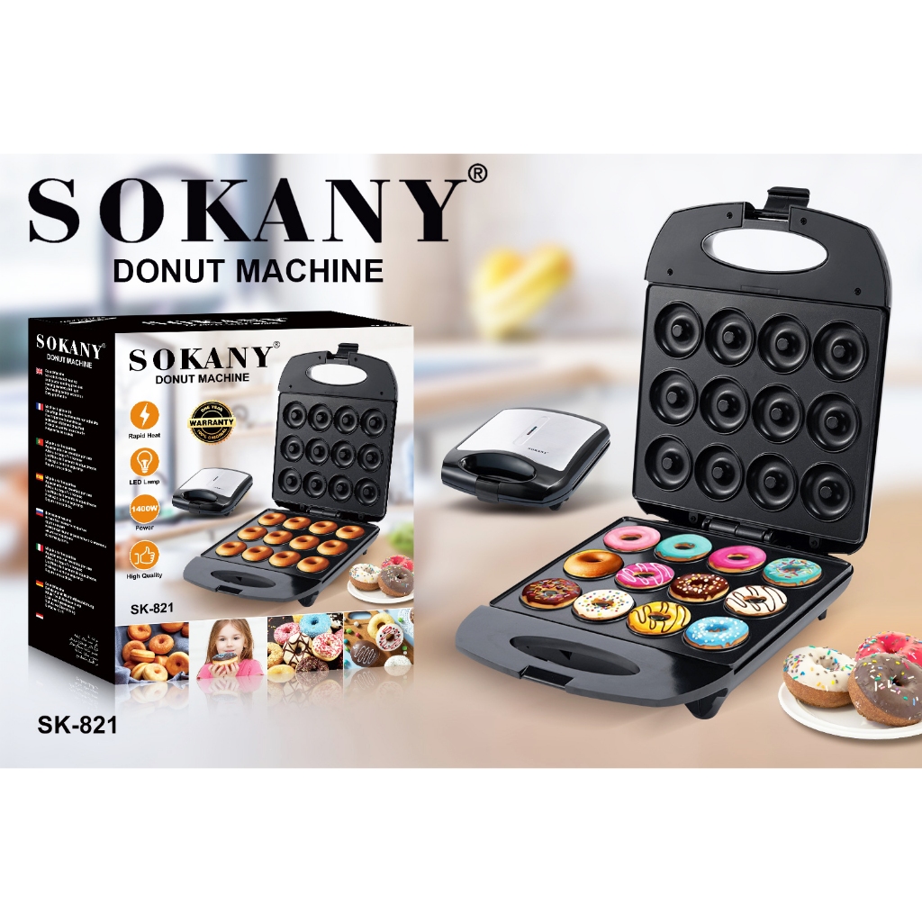 SOKANY 1400W 6-16หลุม เครื่องทําโดนัทจิ๋ว เครื่องทําโดนัท เตาโดนัท รับประกัน 1ปี