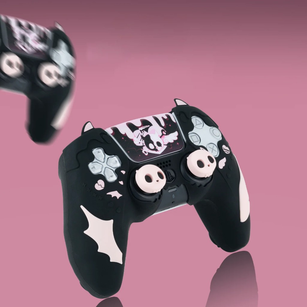 Geekshare ชุดตัวควบคุมหัวแม่มือ ลายหัวกะโหลก พร้อมสติกเกอร์ 1 ชิ้น สําหรับ PS5 Playstation 5 2