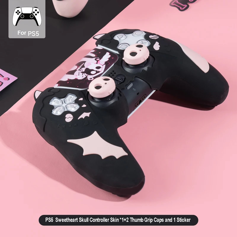 Geekshare ชุดตัวควบคุมหัวแม่มือ ลายหัวกะโหลก พร้อมสติกเกอร์ 1 ชิ้น สําหรับ PS5 Playstation 5 2