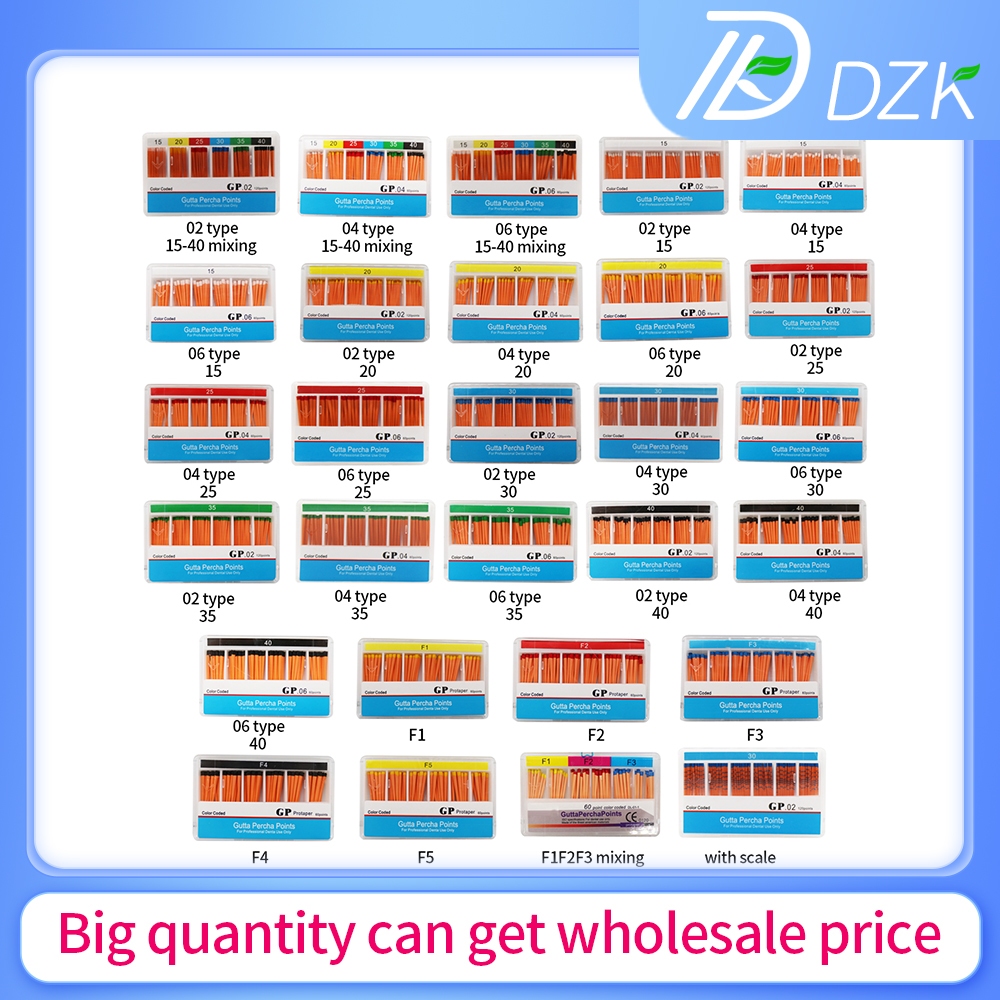60 or 120pcs/Box Absorbent Taper 02 04 06 Gutta percha points F1/F2/F3