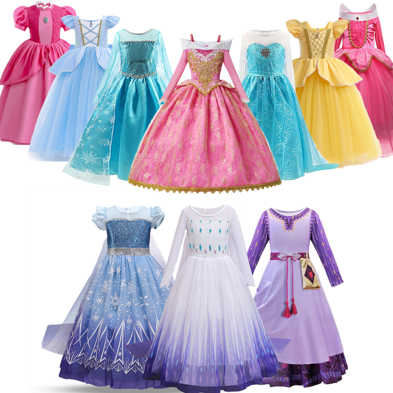 NNJXD ชุดเดรสเด็กผู้หญิง 4-10 ปีเอลซาแช่แข็งชุดสีขาวเลื่อมยาวรถไฟเด็กแต่งตัวสำหร